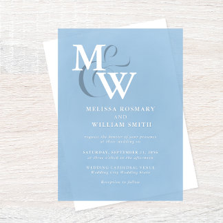 Moderne Hochzeit mit Blaumeer-Monogramm Acryleinladungen