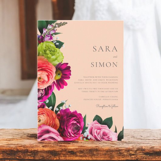 Moderne Hochzeit mit Blumen Einladung