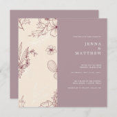 Moderne Hochzeit mit Blumen Einladung (Vorne/Hinten)