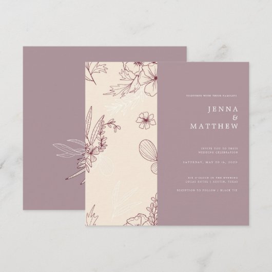 Moderne Hochzeit mit Blumen Einladung (Vorne/Hinten)