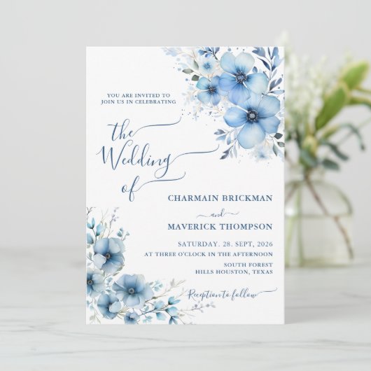 Moderne Hochzeit mit Blumen Einladung (Stehend Vorderseite)