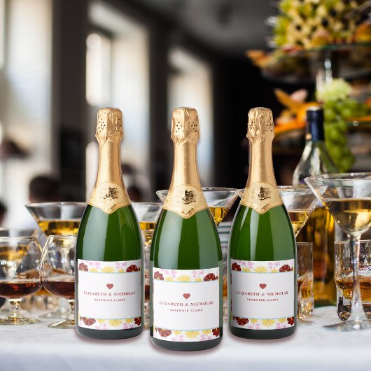 Moderne Hochzeit mit Blumen Schaumweinetikett