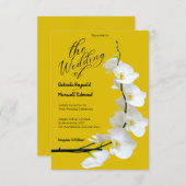 Moderne Hochzeit mit Blumengelb und weißen Orchide Einladung (Vorne/Hinten)