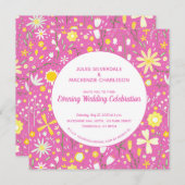 Moderne Hochzeit mit Blumenrosa-Abend Einladung (Vorne/Hinten)