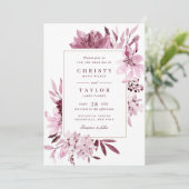 Moderne Hochzeit mit Burgunder Wasserfarbe Einladung (Stehend Vorderseite)