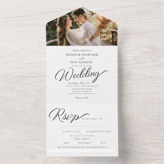 Moderne Hochzeit mit Chic Script in einer Einladun All In One Einladung (Innen Boden)