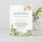 Moderne Hochzeit mit Christlichem Kreuz und Ringen Einladung (Stehend Vorderseite)