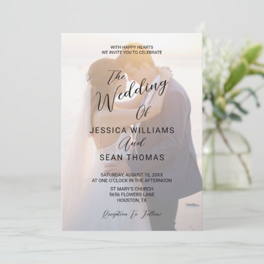 Moderne Hochzeit mit doppeltem Foto Einladung (Stehend Vorderseite)