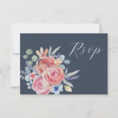 Moderne Hochzeit mit dunkelblauer Rose RSVP Karte (Vorderseite)