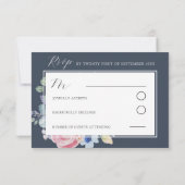 Moderne Hochzeit mit dunkelblauer Rose RSVP Karte (Rückseite)