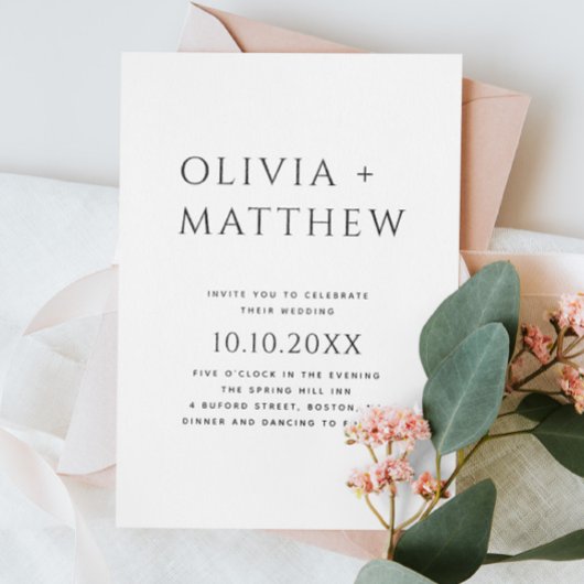 Moderne Hochzeit mit einfachem Foto in Schwarzweiß Einladung