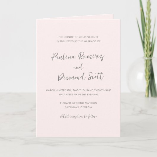 Moderne Hochzeit mit einfachem QR-Code in Rosa Einladung (Vorderseite)