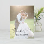 Moderne Hochzeit mit einfachem Skript-Foto Dankeskarte (Stehend Vorderseite)