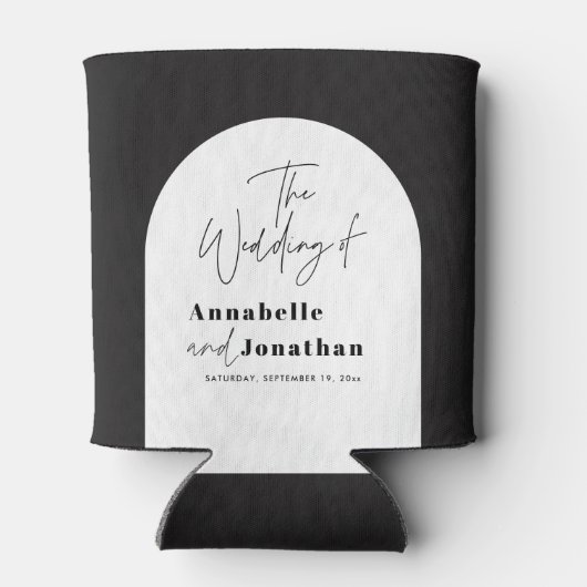 Moderne Hochzeit mit elegantem Drehbuch in Schwarz Dosenkühler (Rückseite)