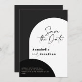 Moderne Hochzeit mit elegantem Drehbuch in Schwarz Einladung (Vorne/Hinten)