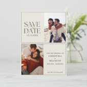 Moderne Hochzeit mit eleganten zwei Fotos Save The Date (Stehend Vorderseite)
