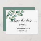 Moderne Hochzeit mit Eukalyptus-Grün Ankündigungspostkarte (Vorne/Hinten)
