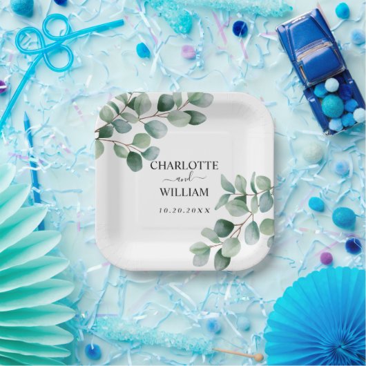 Moderne Hochzeit mit Eukalyptus-Grün Pappteller (Party)