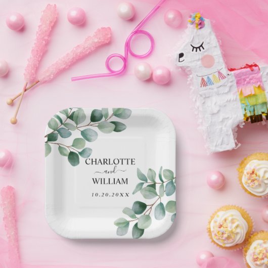 Moderne Hochzeit mit Eukalyptus-Grün Pappteller (Party)