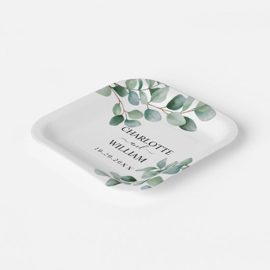 Moderne Hochzeit mit Eukalyptus-Grün Pappteller (Gewinkelt)