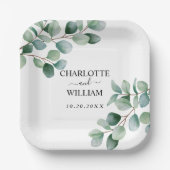 Moderne Hochzeit mit Eukalyptus-Grün Pappteller (Vorderseite)