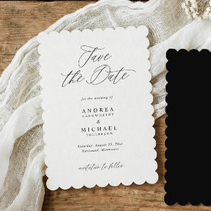 Moderne Hochzeit mit gewelltem Rand und Kalligrafi Save The Date