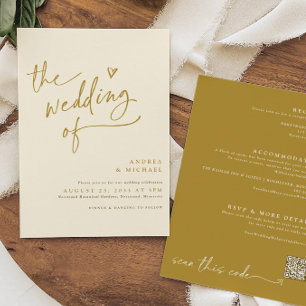 Moderne Hochzeit mit Gold und Creme Handwriting Einladung