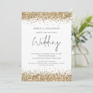 Moderne Hochzeit mit goldenem Glitter-QR-Code Einladung