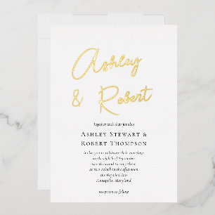 Moderne Hochzeit mit Goldfolien-Kalligrafie-Schrif Folieneinladung