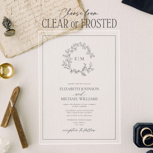 Moderne Hochzeit mit grauem Wappen Acryleinladungen