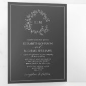 Moderne Hochzeit mit grauem Wappen Dreifach Gefaltete Einladung (Innen Erste Seite)