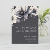 Moderne Hochzeit mit grauer Flora Einladung (Stehend Vorderseite)