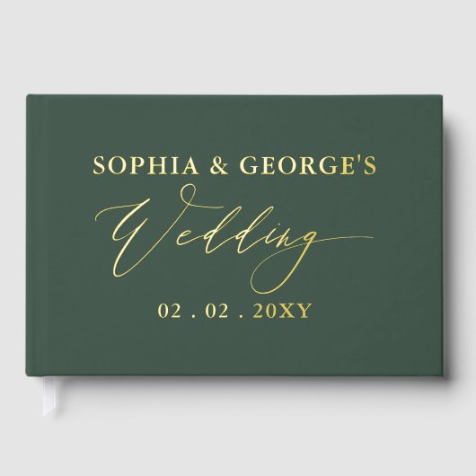 Moderne Hochzeit mit Grün und Gold Gästebuch (Vorderseite)
