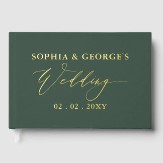 Moderne Hochzeit mit Grün und Gold Gästebuch