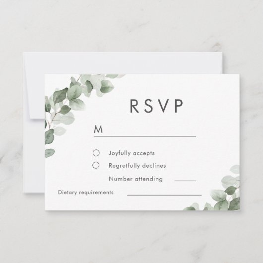 Moderne Hochzeit mit grünem Leaf-Wasserfarben RSVP Karte (Vorderseite)