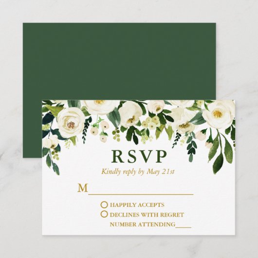 Moderne Hochzeit mit grüner Blüte RSVP Karte (Vorne/Hinten)