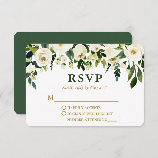 Moderne Hochzeit mit grüner Blüte RSVP Karte (Vorne/Hinten)
