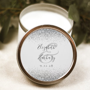Moderne Hochzeit mit hellgrauer silberner Glitterk Runder Aufkleber