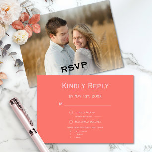 Moderne Hochzeit mit Korallen und rosa Foto RSVP Karte