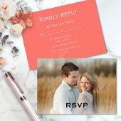Moderne Hochzeit mit Korallen und rosa Foto RSVP Karte