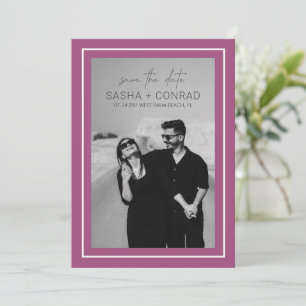 Moderne Hochzeit mit lila fettem Rahmenfoto Save The Date