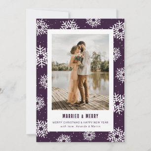 Moderne Hochzeit mit lila Schneeflocke Foto Feiertagskarte