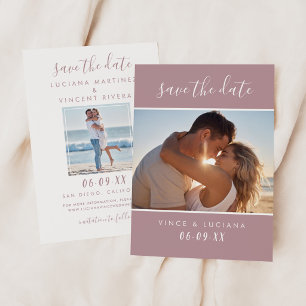 Moderne Hochzeit mit lila Schrift und Foto Save The Date