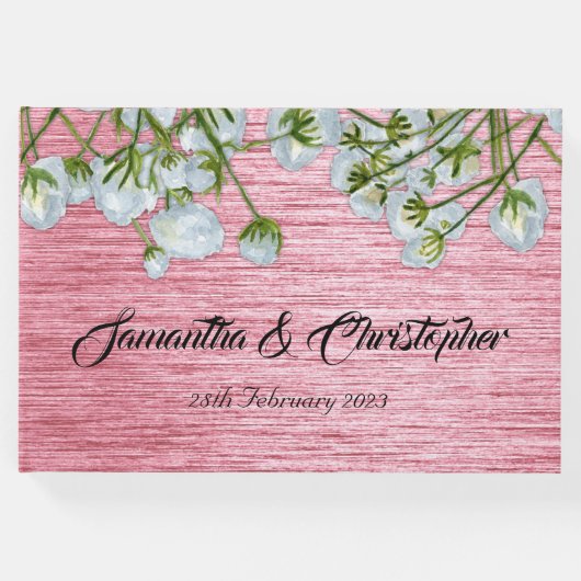 Moderne Hochzeit mit Metallic in Rosa und Weiß Gästebuch (Vorderseite)