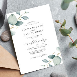 Moderne Hochzeit mit minimalem Eukalyptus-Grün Einladung