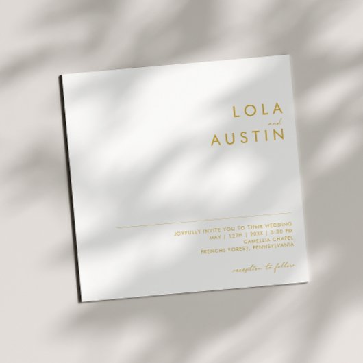 Moderne Hochzeit mit Minimalistischem Gold Schrift Einladung