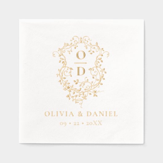 Moderne Hochzeit mit Minimalistischem Wappen Servietten Mit Folie (Vorderseite)