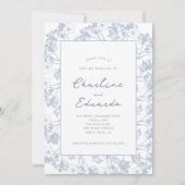 Moderne Hochzeit mit Minimalistischer Blauer Flora Einladung (Vorderseite)