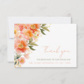 Moderne Hochzeit mit Orangenpfirsich Dankeskarte (Vorderseite)