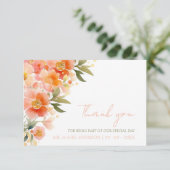 Moderne Hochzeit mit Orangenpfirsich Dankeskarte (Stehend Vorderseite)